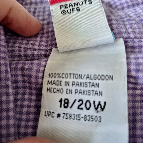 VTG Peanuts Shirt I've Had Enough Womens 18/20W Purple Plaid Short Sleeve Button - Picture 8 of 10